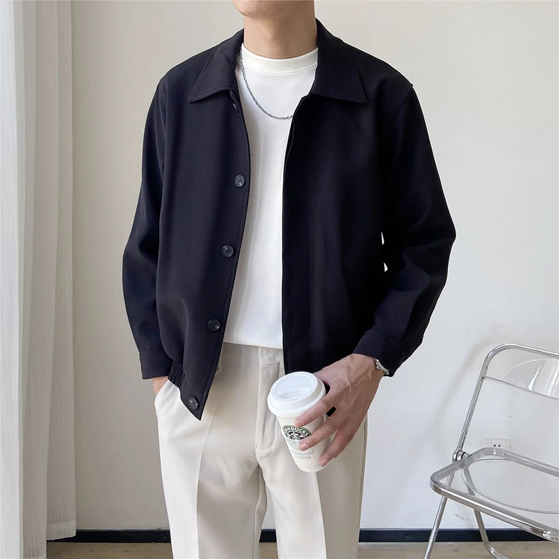 Autumn Jackets Men Lapel Solid Outwear Hong Kong Style Streetwear Handsome Daily Cozy Stylish Single Breasted Leisure Classic