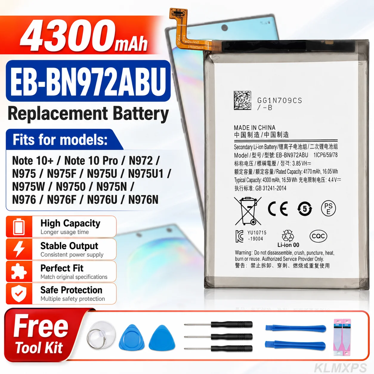4300mAh Phone Battery EB-BN972ABU For Samsung Galaxy Note 10+ Note 10 Plus SM-N975F SM-N975DS New Battery