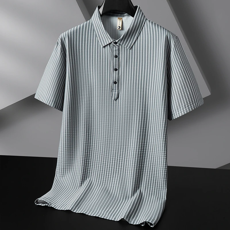 8XL 7XL 6XL 2026 New Summer High End Luxury Striped Polo Shirt Man Clothes Casual Loose Mens Shirts Short Sleeve T-shirt Homme
