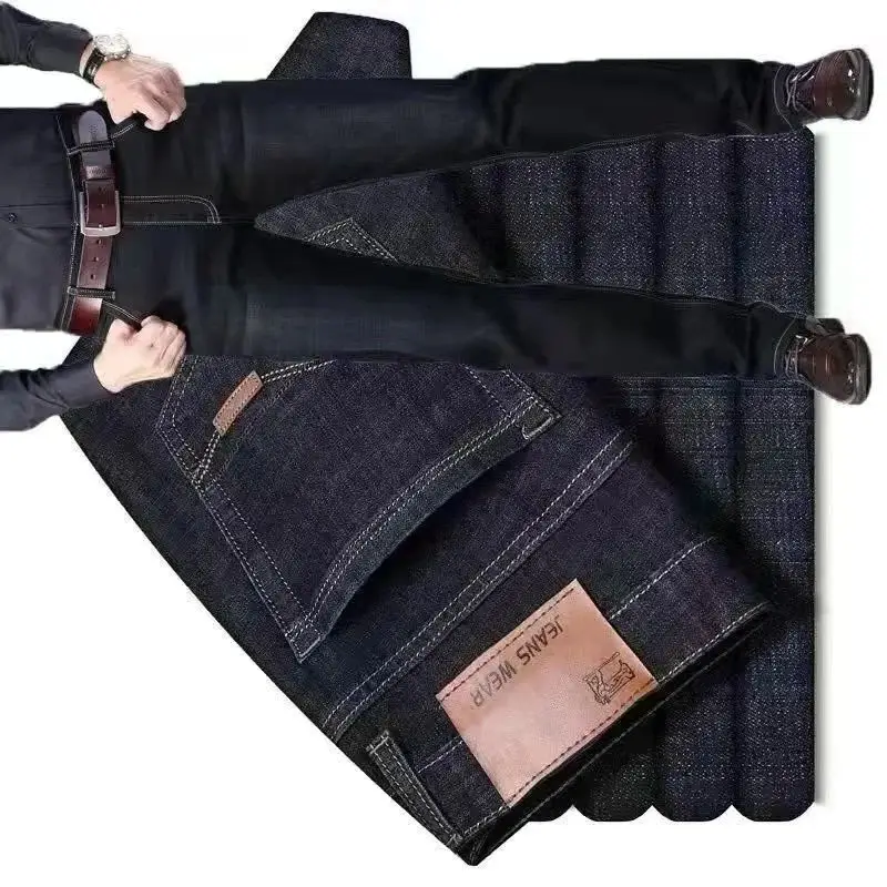 Nuevos pantalones vaqueros informales rectos a la moda de negocios cómodos y suaves para hombre, ropa de marca para hombre, pantalones ajustados elásticos ligeros de lujo