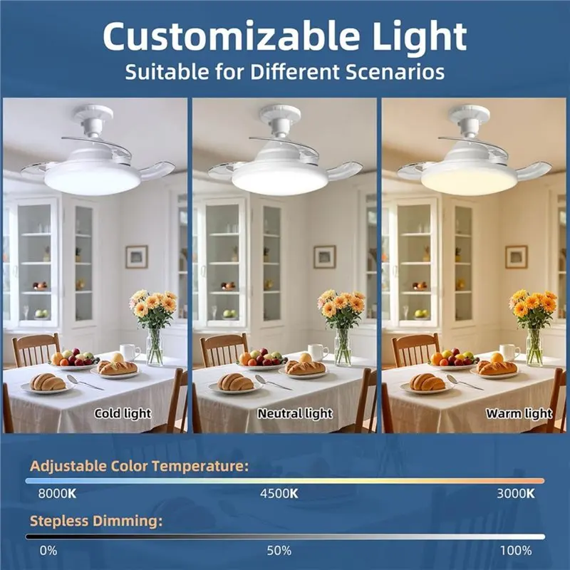 L65A-For Bedroom Living Room Dining Room Retractable Ceiling Fan With Dimmable Lighting, Retractable Blades, Remote Control