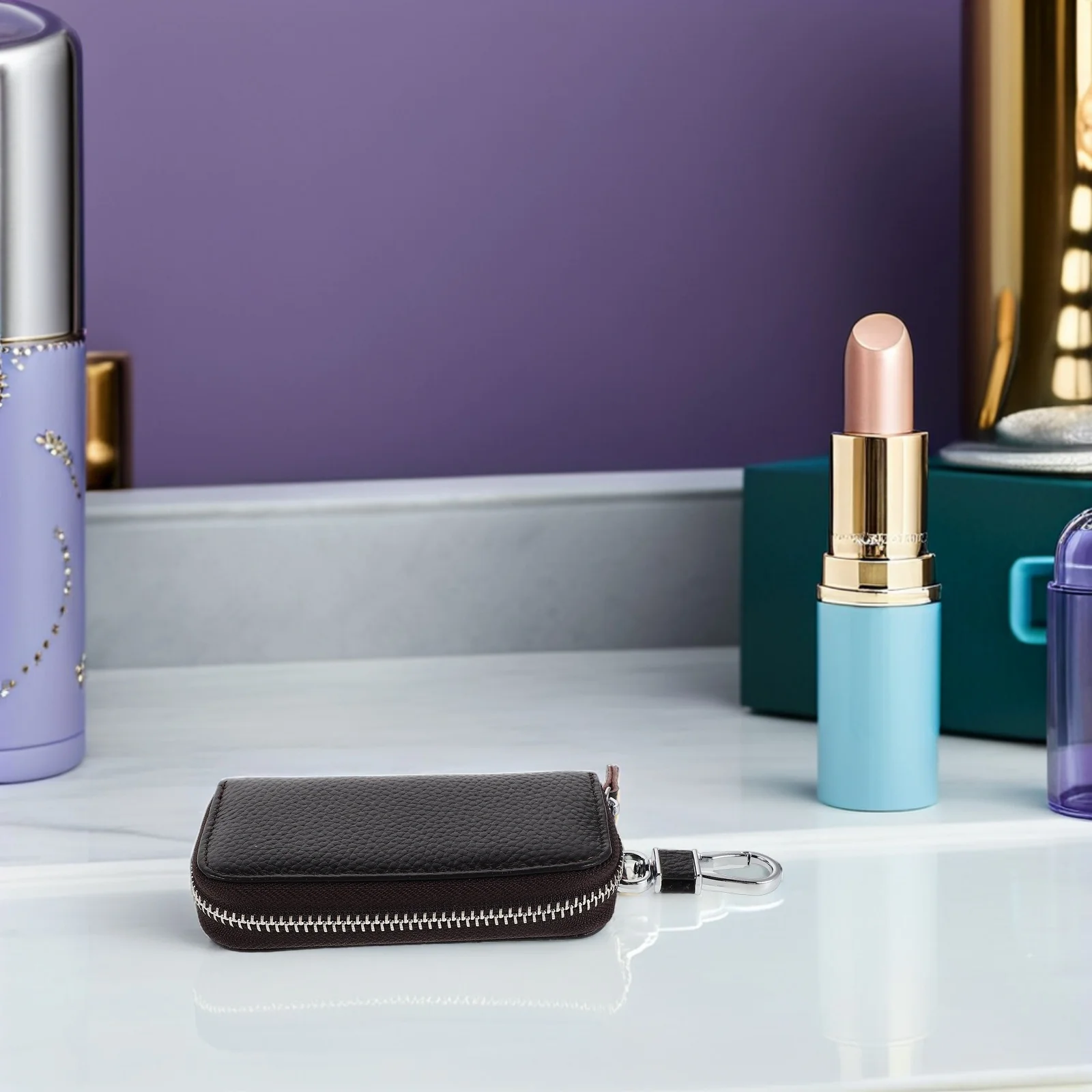 

Car Key Sleeve 4.9"X2.5" Candy Color Pu Key Fob Holder Case Mini Zip Wallet For Women Small Coin Pouch Organizer Clutch