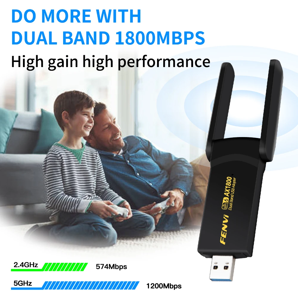 AX1800 Free Drive WiFi 6 Adapter 2.4G 5G Dual Band 1800Mbps Wireless Dongle 802.11ax USB3.0 Gaming Network Card WPA3 MU-MIMO