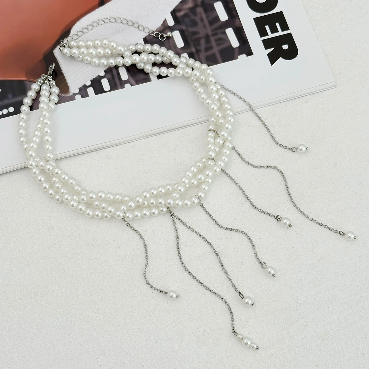 Ingemark Elegant Multilayer Imitation Pearl Choker Necklace For Women Vintage Creative Tassel Pendant Necklace Wedding Jewelry image 6