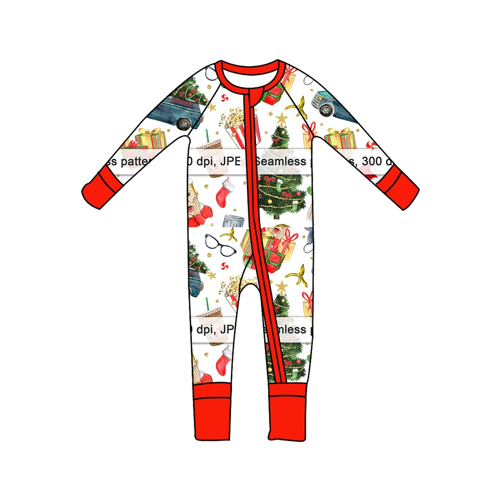 Nuovo design baby Christmas home alone abbigliamento modello riso soffiato maniche lunghe zip baby sleeper