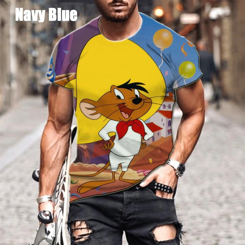 T-shirt à manches courtes pour hommes, T-shirt de sport unisexe, Anime classique, Rick Speedy Gonzales, Impression 3D, Dessin animé drôle, Été,