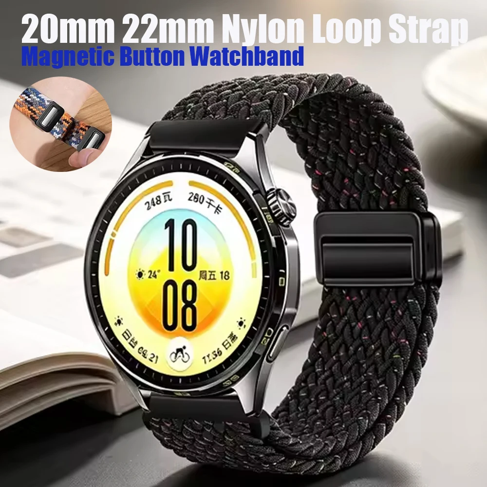 20mm 22mm Nylon Loop Strap for Huawei Watch 5 4 GT7 Pro GT6 Pro GT5 GT4-3-2 46mm Magnetic Button Watchband Huawei Watch 4 3 Pro
