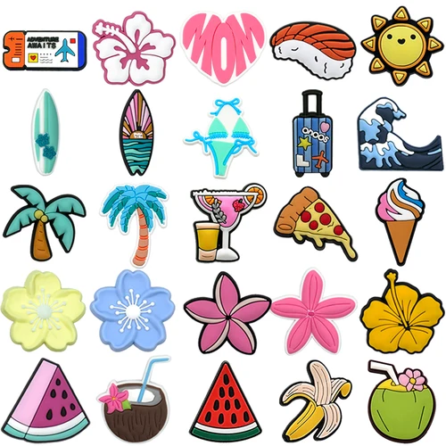 1/25 Uds. De adornos para zapatos de estilo veraniego, decoraciones, sandía, flor de coco, Pizza, accesorios para zapatos, alfileres para zuecos, hebilla para sandalia, regalos