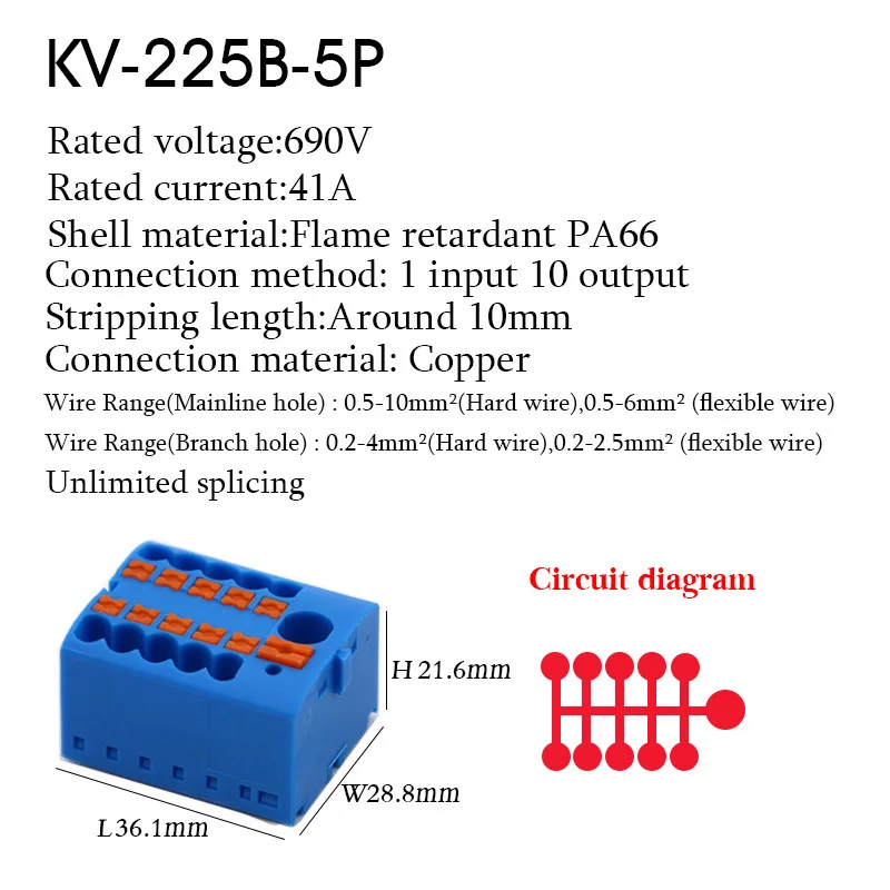 1 STÜCK 225 Serie Drahtverbinder Plug-in Elektrischer Klemmenblock Spleißbar Eins In Mehreren Out Splitter Führungsschiene Anschlussdose