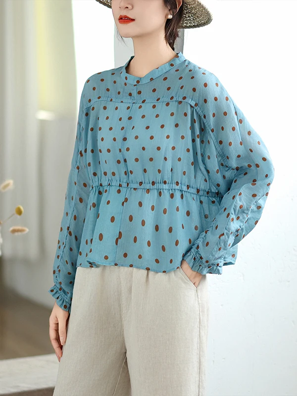 

Loose Casual round Ne Polka Dot Air Conditioning irt Women's Faion Brand Removal Thin Design Sensation Women's irt