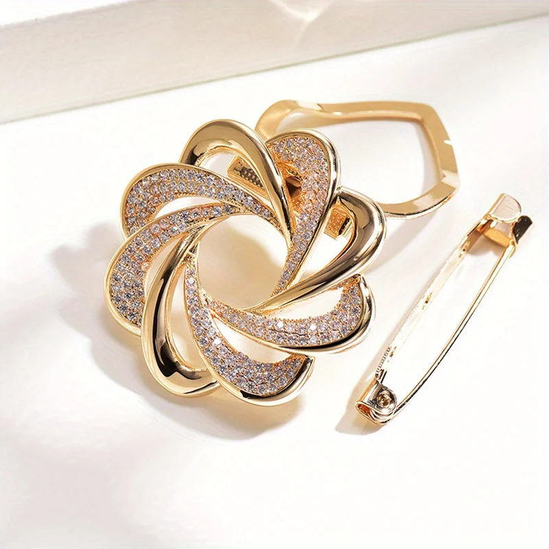 Elegant Women Girls Fashion Luxury Crystal Twist Round Silk Scarf Buckle Brooches Classic Exquisite Lady Clothing Coat Pins
