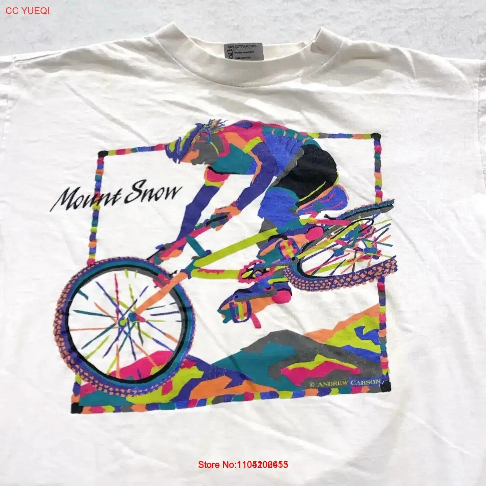 تي شيرت كلاسيكي 90s MOUNT SNOW VERMONT BIKE تي شيرت متوسط ناعم للتزلج والتزلج دراجة عتيقة مغسولة أنيقة ملابس الشارع الشهير أوم