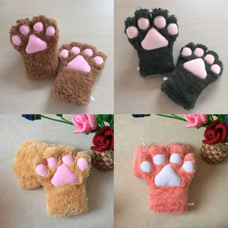 Guantes cálidos felpa para mujer, guantes felpa bonitos para gato, gatito, garra, manoplas esponjosas, accesorios