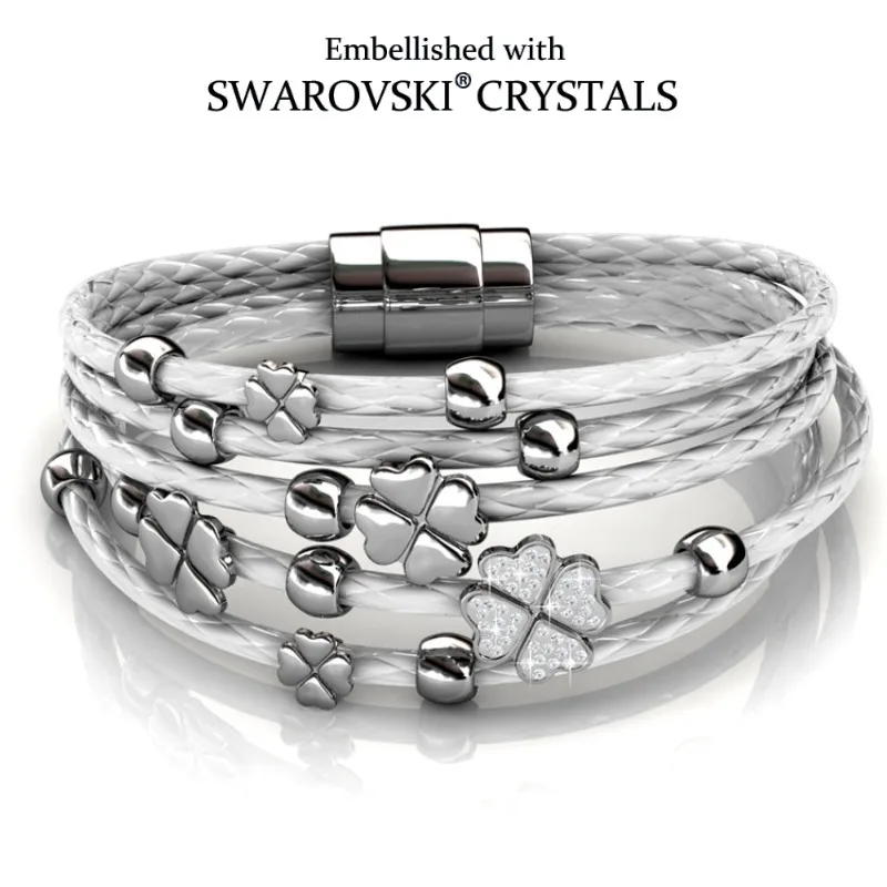 Daisini Leather Love Bohemian Multilayer Wrap Cuff Bracelet Embellished with Premium Swarovski Crystals Quality Brass for Women