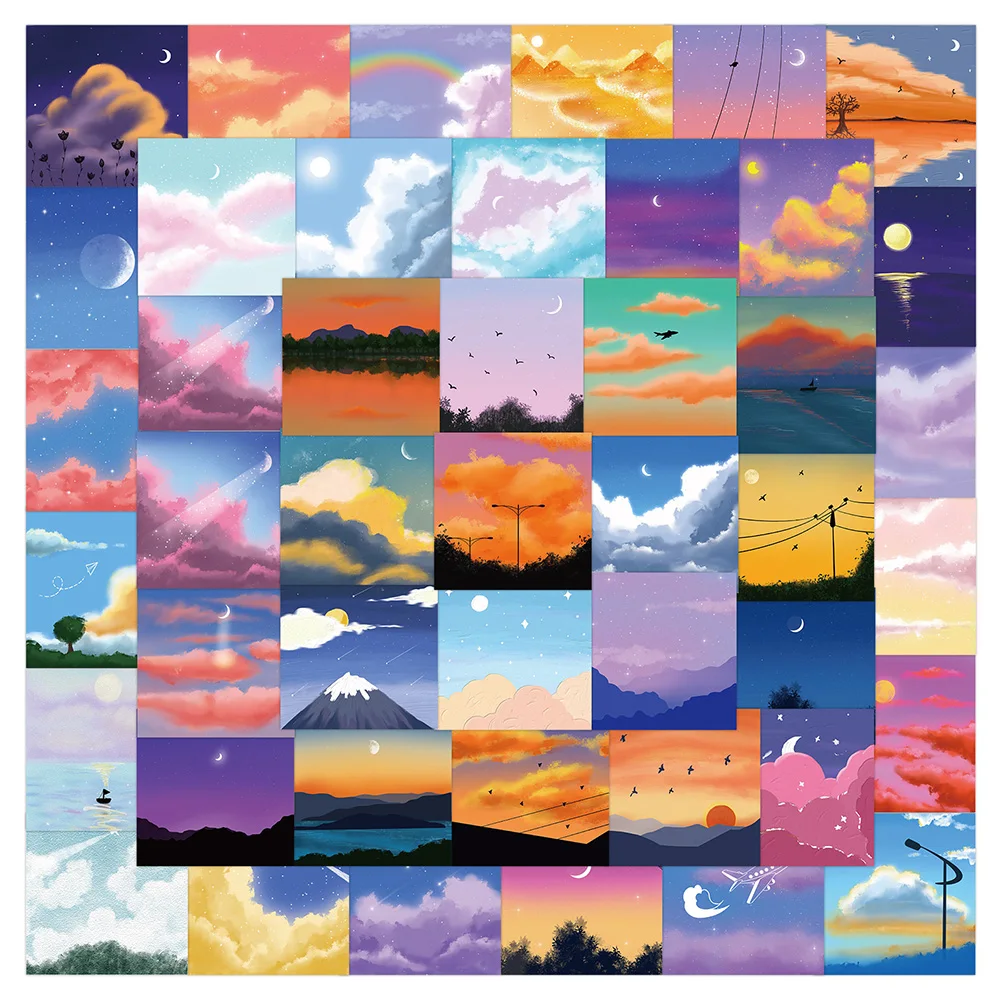 

10/30/50pcs Cartoon Healing Sky Landscape Stickers Aesthetic Decals Scrapbook Suitcase Laptop Phone Guitar Graffiti Sticker Toy