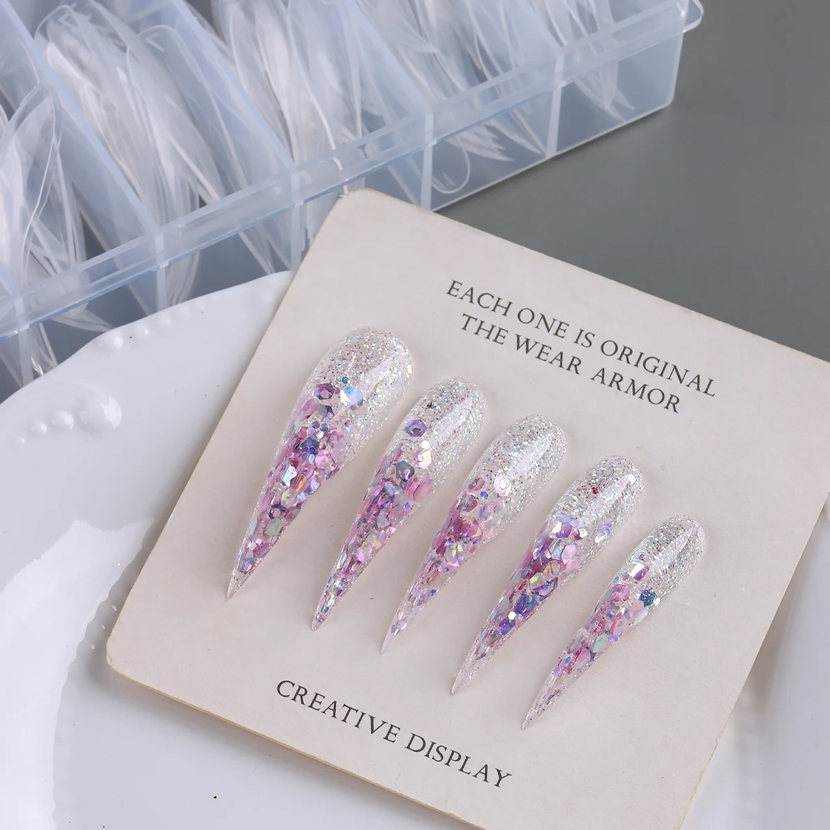 Nagel-Dualformen für Poly-Gel-Verlängerung, 3D-Klauen-Nagelform, Katzenklauen-Hawk-Curve, wiederverwendbare, vollflächige Nagelform, 140 Stück, 14 – Detail 18