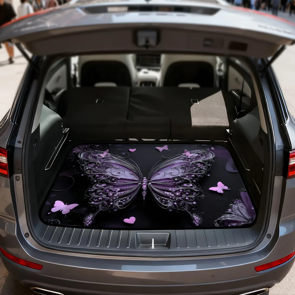 1pc Purple Butterfly Fantasy Motif Car Cargo Mat, Universal Trunk Liner For SUV, Sedan, Or Hatchback, Ideal For Outdoor Sports,