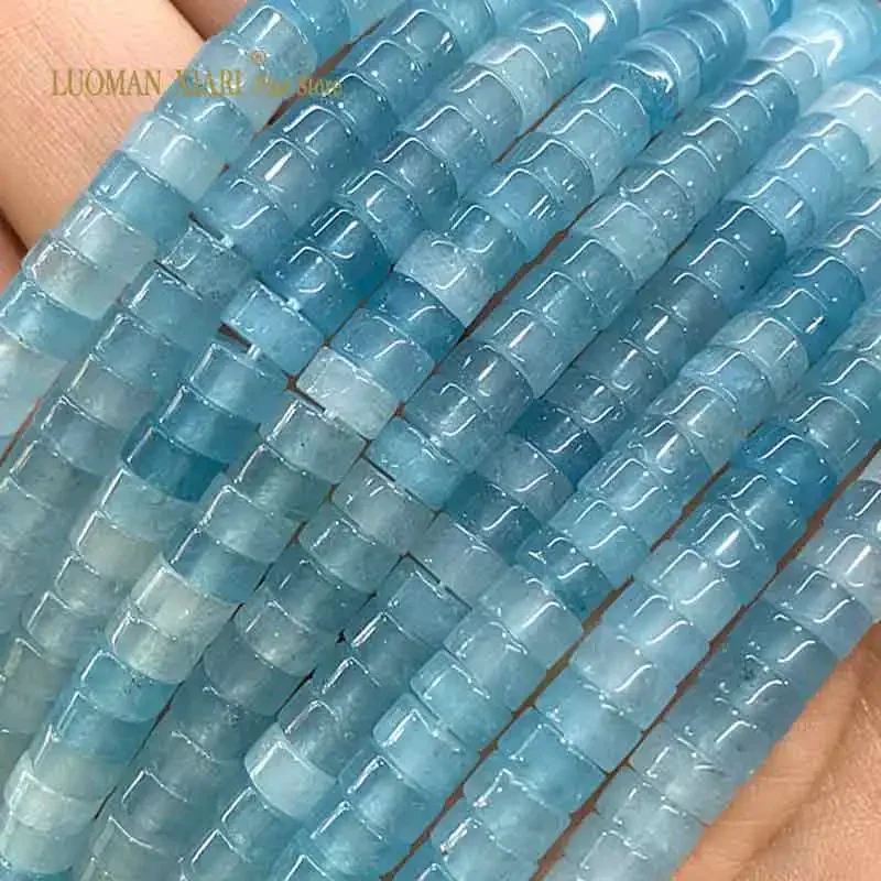 

Rondelle Natural Stone Chalcedony Aquamarine Color 3x6MM Flat Round Spacer Beads for Jewelry Making DIY Bracelet Accessories