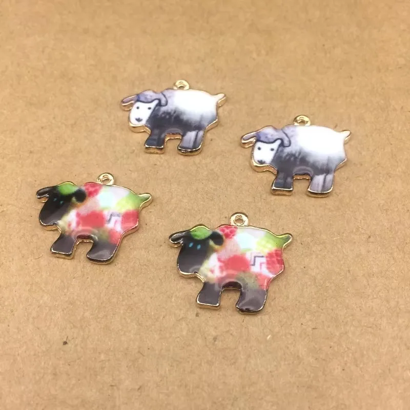 10pcs 13x22mm Alloy Jewelry Enamel Sheep Lamb Charms Animal Pendant Accessories Necklace Earrings Pendant Handmade Diy Material