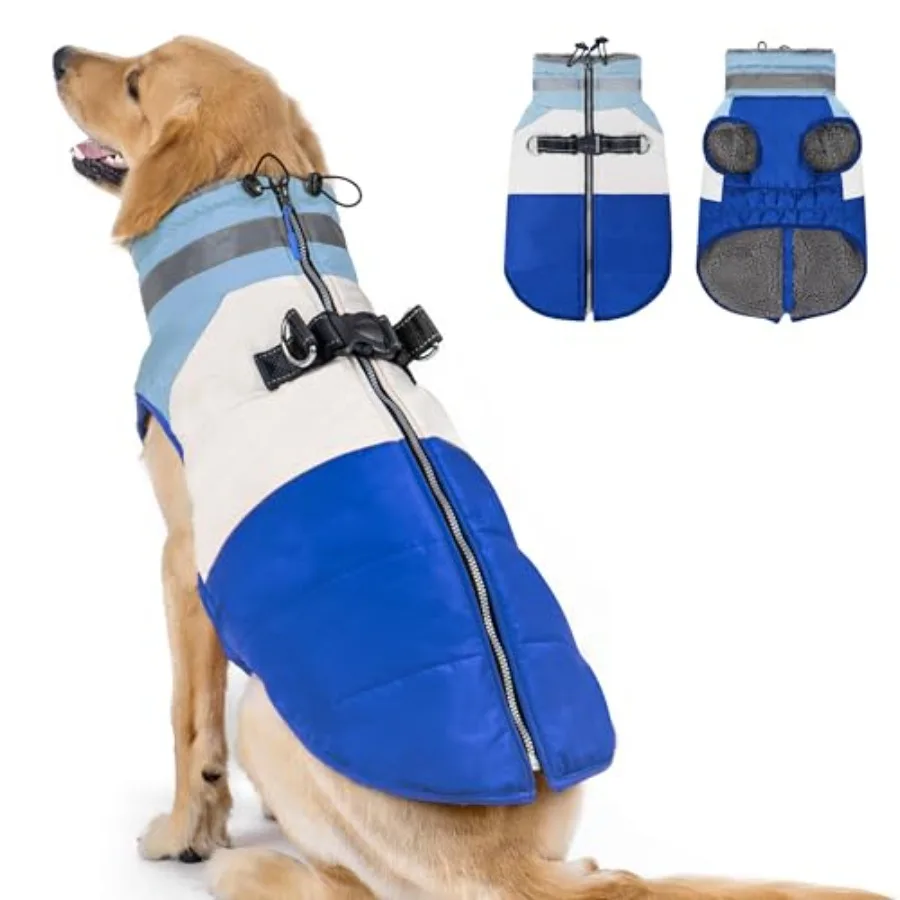 

Dog Coats for Large Dogs Waterproof Dog Coat with Reflective Strips and Harness Built in Warm Fleece Dogs Winter Coat Windproof
