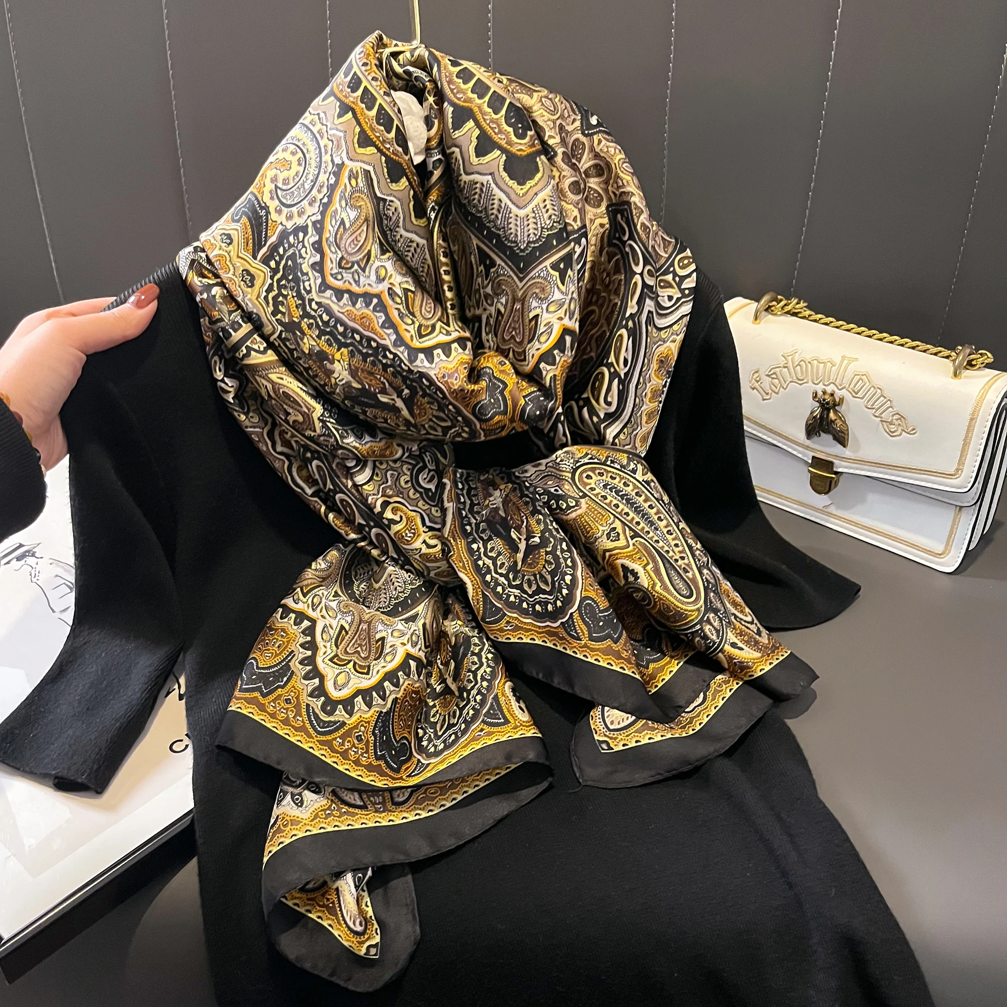 Spring Scarf Women\'s Luxury Design Scarf Silk Smooth Scarf Soft Muslim Headband Shawl Beach 85x180cm