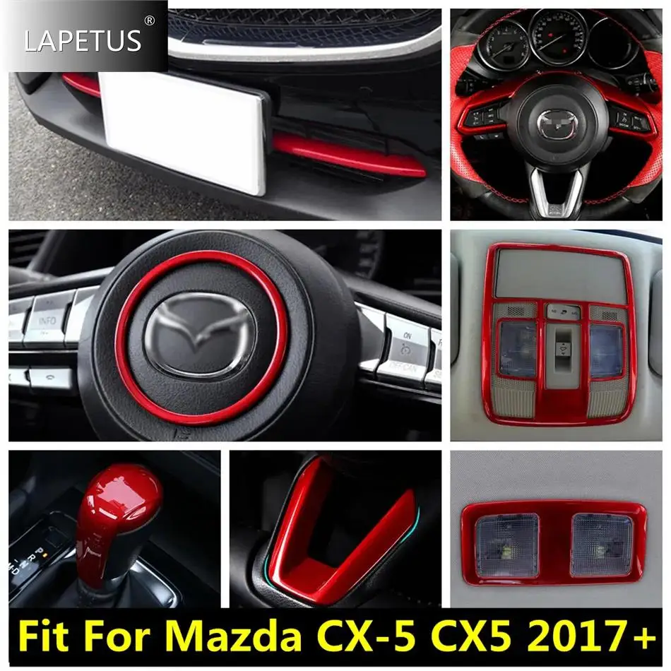 Car Front Grille Grill / Steering Wheel / Gear Shift Head / Read Light Cover Trim For Mazda CX-5 CX5 2017 - 2024 Red Accessories