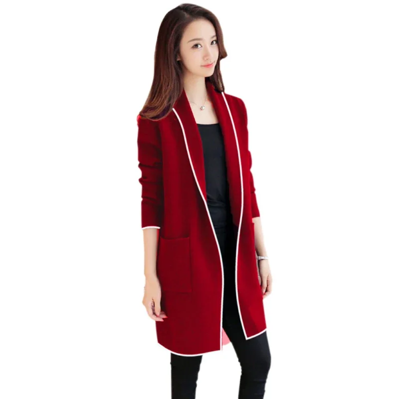 Women Plus Size Cardigan Solid Color Female Coat Long Sleeve Simple Style Women Fashion New Autumn Winter Cardigan Pocket