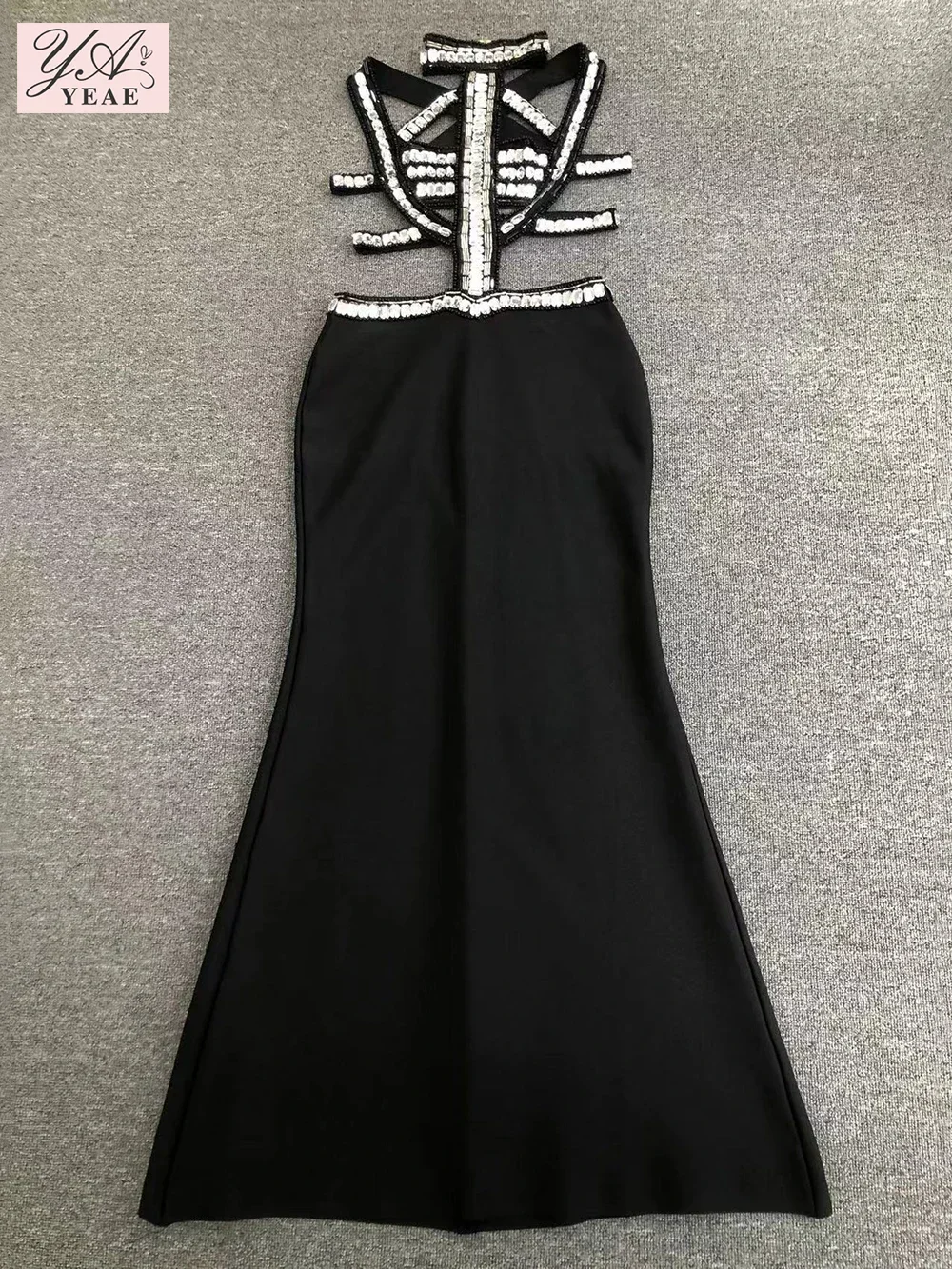 Robe sirène dos nu évidée avec diamant pour femme, longue robe bandage, tambour, célébrité, fête, soirée, sexy, nouveau, automne, 2024