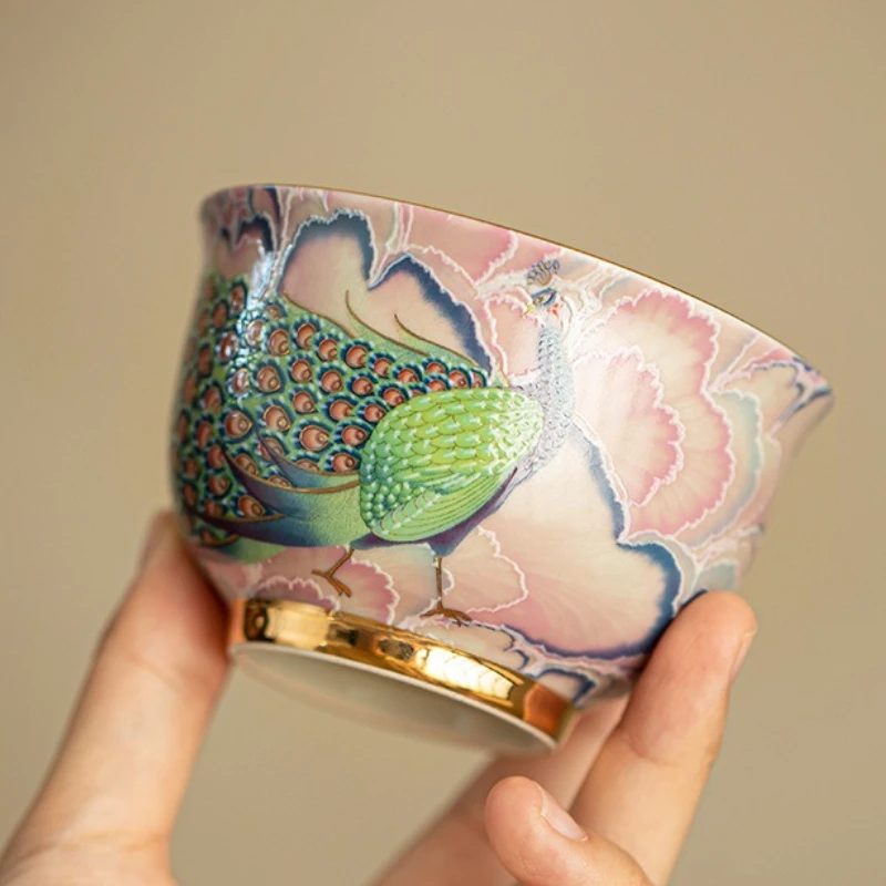 

Enamel Peacock Tea Cup, Ceramic Tea Set, Master Cup, Hand Pressed Cup, Tea Tasting Cup, Kung Fu Tea Set, Gift Box Set
