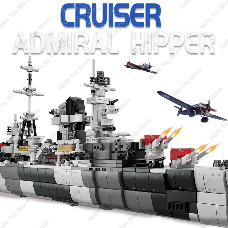 

WW2 German Military Battleship Admiral Hipper Class Cruiser Building Blocks Warship Cruiser Model Bricks Kid Toy Birthday Gift