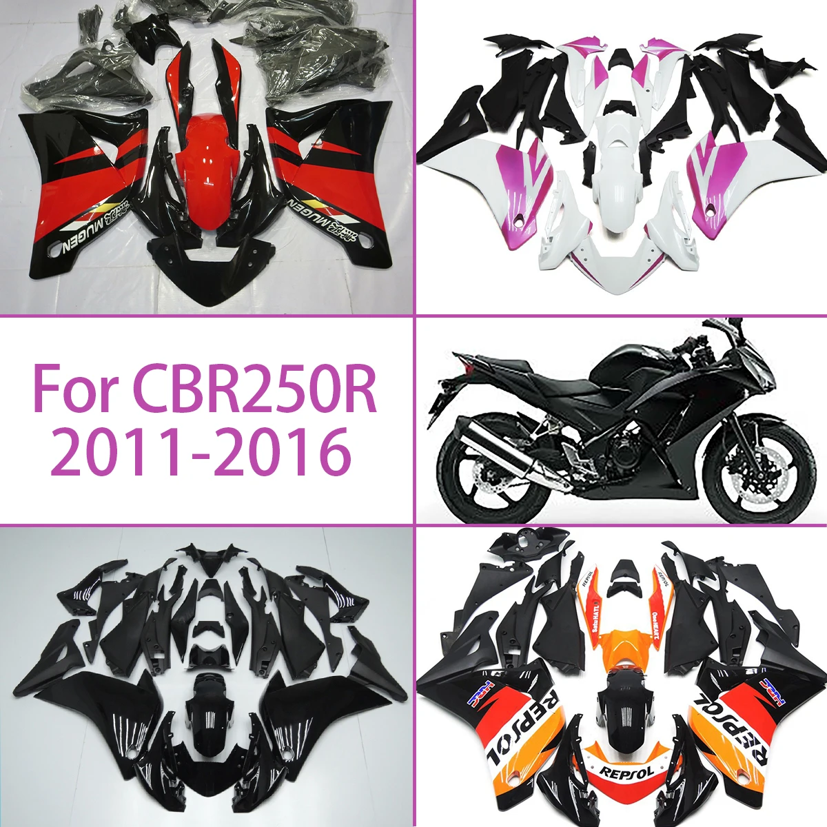 

Black White ABS Fairings For Honda 2011-2016 CBR250R Motorcycle Fairing Panels 11-16 CBR 250R Fairing Kit