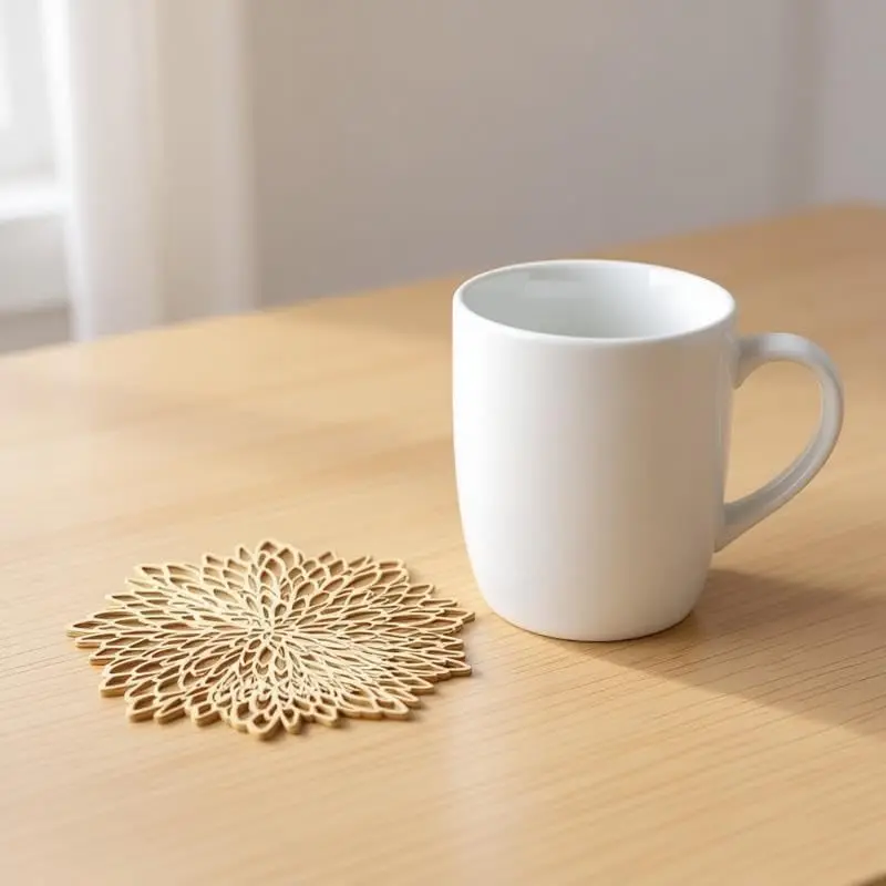 Set of 10 Gold cup Round,  4 Inch Heat-Resistant PVC Table Mats with Leaf Design for Birthday, Christmas, Thanksgiving, Wedding Decor,Mothers Day Kitchen Gifts for Mom