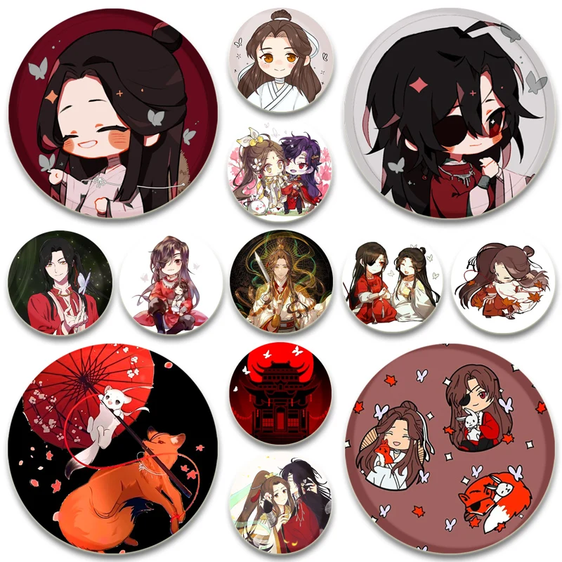 Блестящие пуговицы в стиле аниме Heaven, TGCF, милые мультяшные броши Hua Cheng Xie Lian, значок для сумки, декор для фанатов, коллекционные подарки