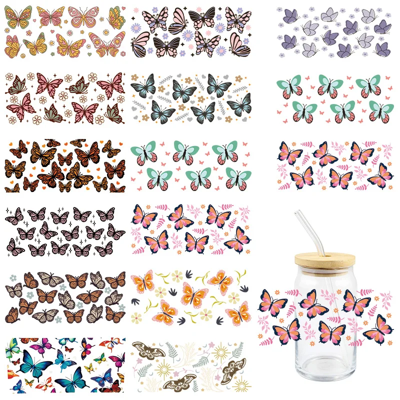 Cool Butterfly UV DTF Wrap Transfer Stickers DTF Wrap For Bottle Coffee Cups Mugs Waterproof DIY Decal Custom Logo