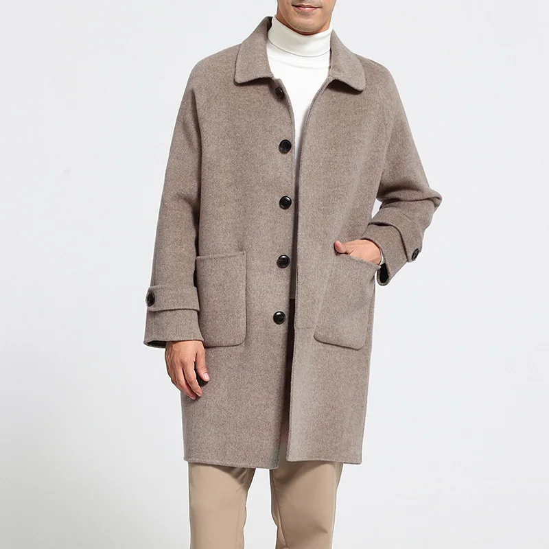 

Men's 100% cashmere thick double-sided long coat, business casual classic, versatile and fashionable