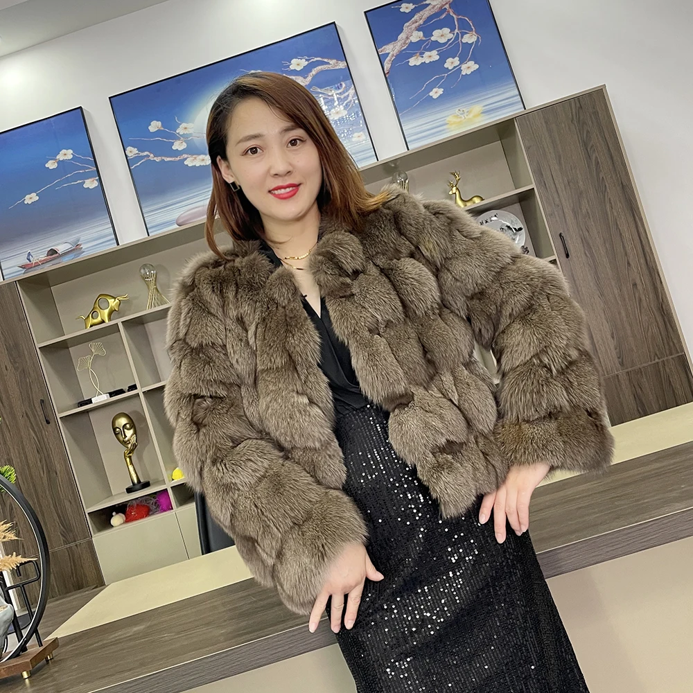 Natural Real Fox Fur Coat Women Winter natural fur Vest Jacket Fashion silm Outwear Real Fox Fur Vest Coat Fox