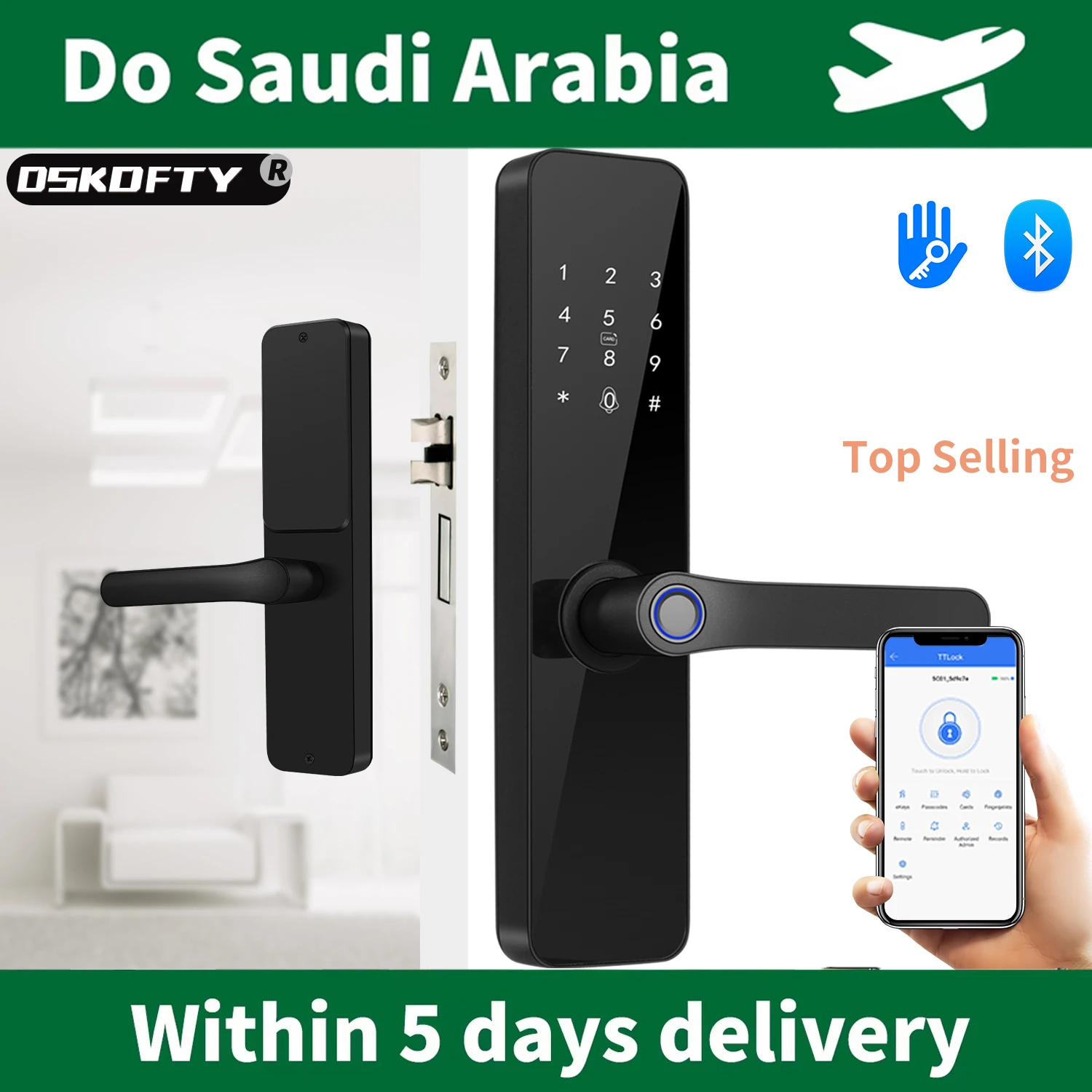 Saudi Bluetooth Intelligent door lock Fingerprint TTLock App Code Card Smart Door Lock Digital Electronic Lock For home