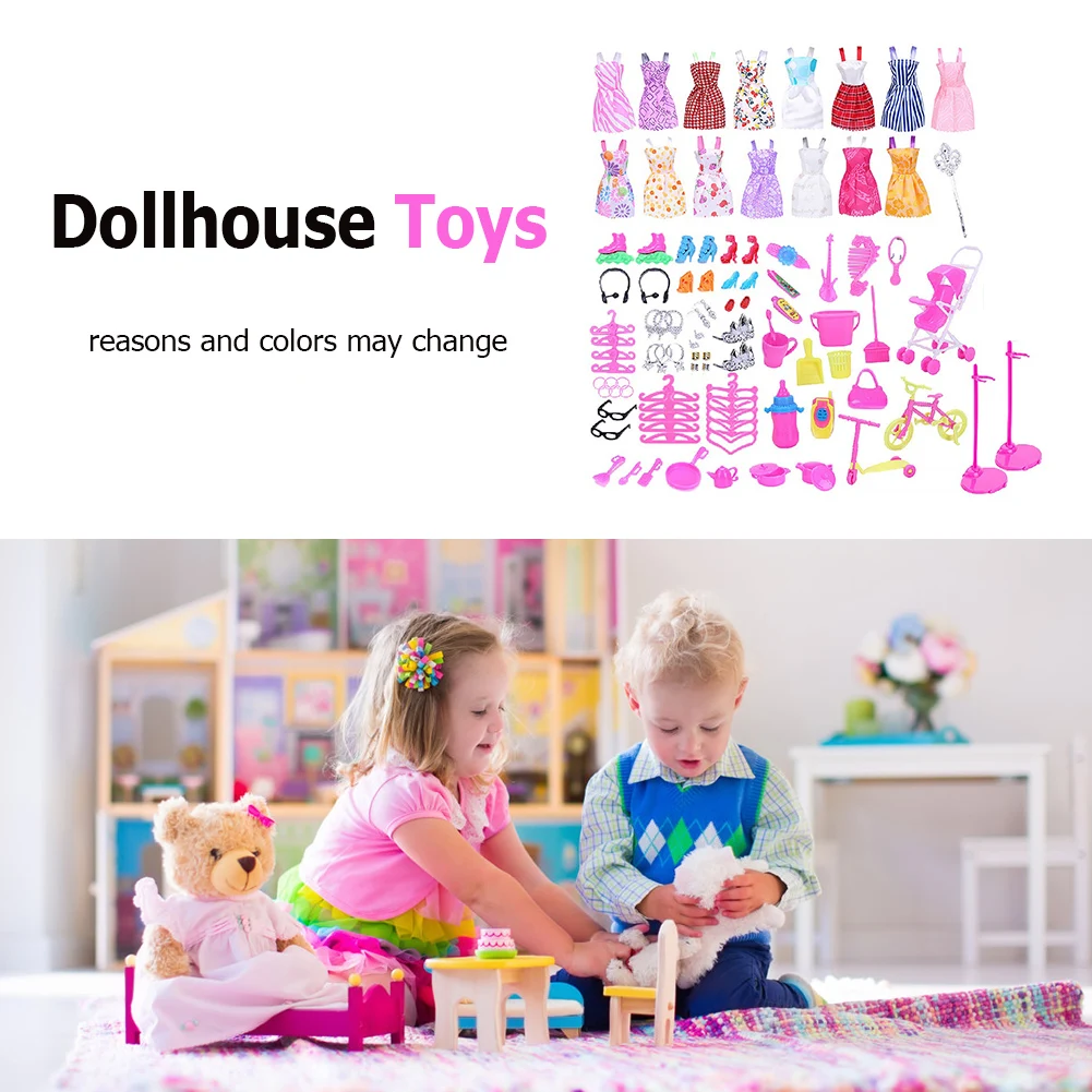 114pcs Random Color Handmade Doll Shoes Boots Mini Dress Handbag Hanger Bike Toys Outfit DIY Dollhouse Toy Accessories Christmas