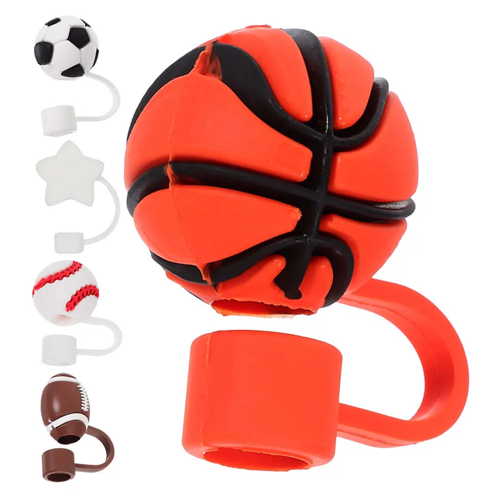 

5Pcs Sports-Themed Silicone Straw Caps Basketball Football Baseball Soccer Straw Toppers for Party Drinking Fun