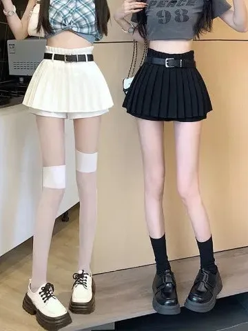 High Waist A-Line  Skirt Women's Summer Sexy Short White Pleated Half Body Skirt Anti-Static with Inner  Pure Color