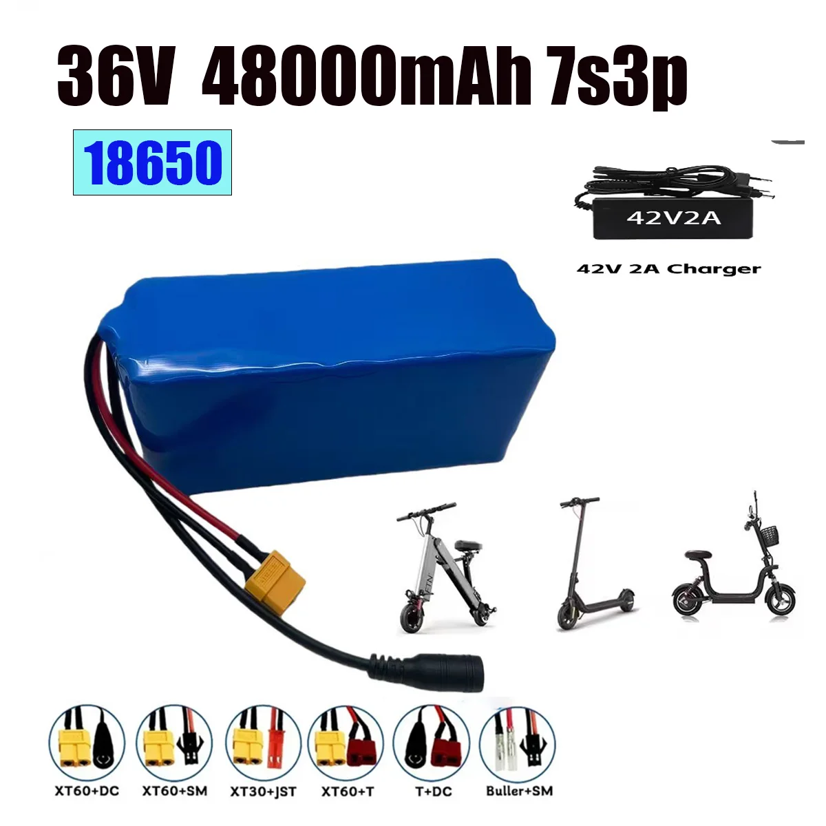 

36V 48000mAh real capacity 7S3P 18650 Lithium ion Battery Pack 48Ah 500W 1000W For 42V BMS 2A Charger electric vehicle