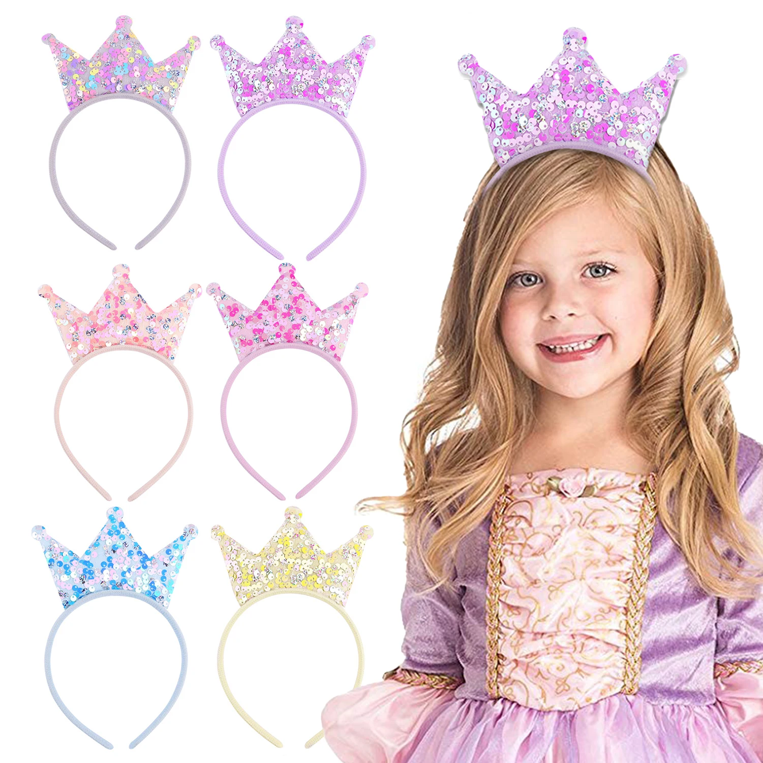 Diademas con purpurina y corona de lentejuelas, Tiaras elásticas para niña, accesorios ostentosos para cumpleaños de mujer