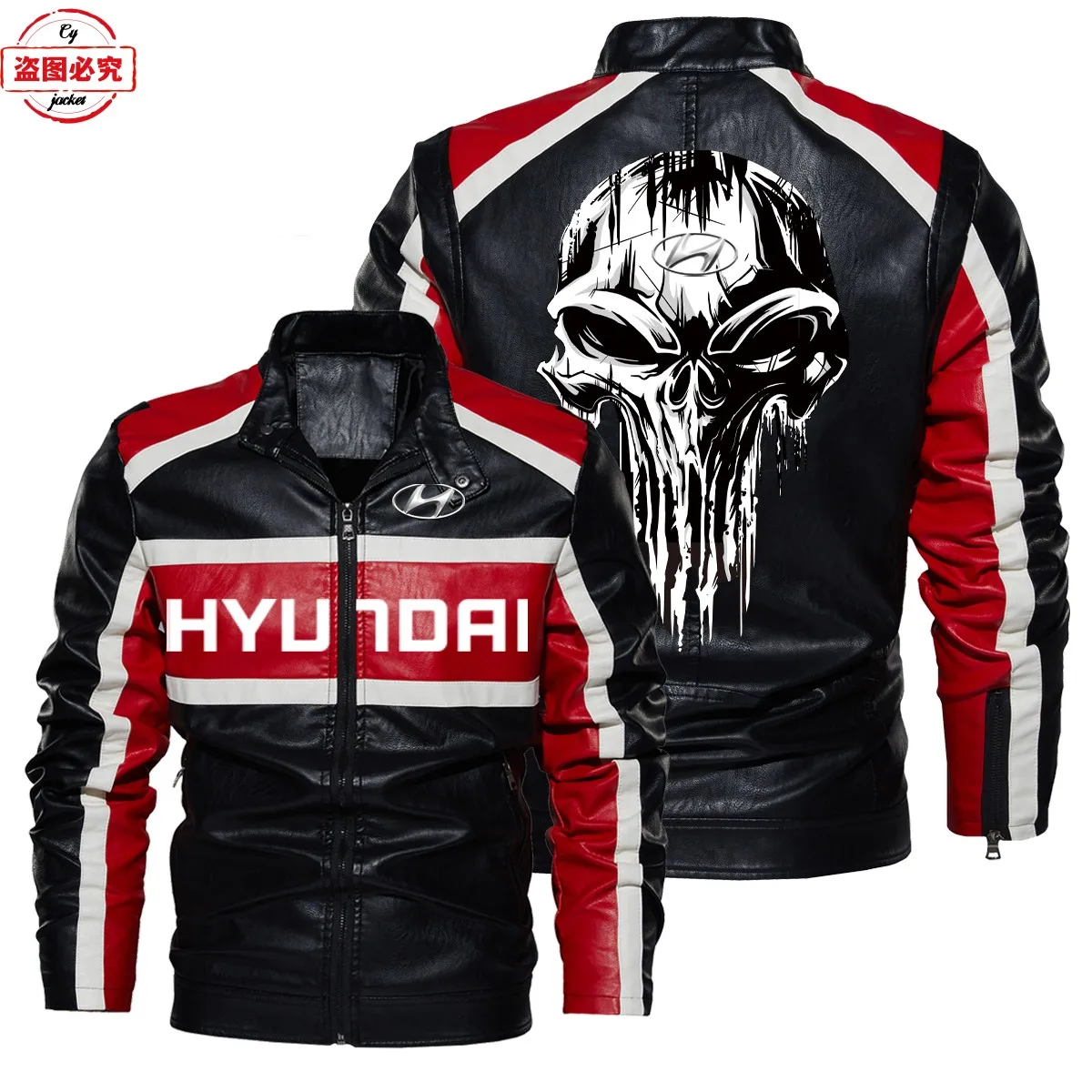 WRC rally modern racing logo washed pu leather jacket windproof autumn and winter men's contrasting leather jacket