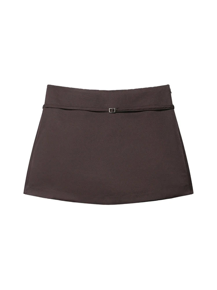 Women's Solid Color Skort with Belt Side Zipper Casual Shorts Skirts Fashionable And Stylish Women's Clothing