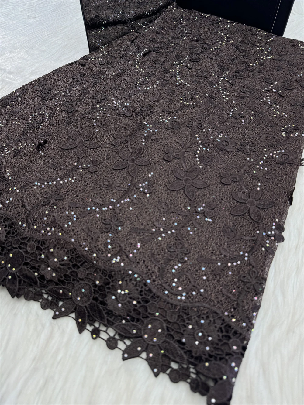 Luxury African Guipure Cord Lace Fabric 2026 Nigerian French Water Soluble Two-Tone Sequins for Wedding Party Dresses
