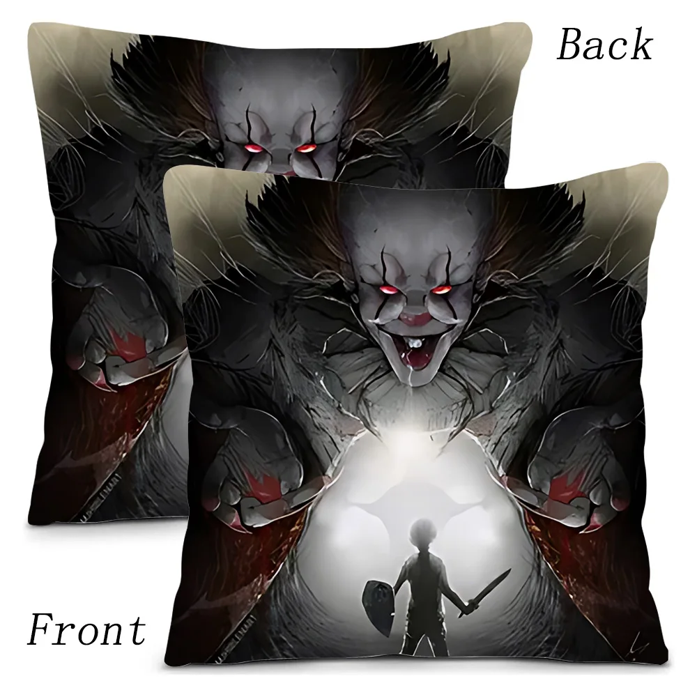 Horror I-It P-Pennywise Clown Classic Pillow Covers Cartoon Sofa Decorative Home Double-sided Printing Short Plush Cushion Cover