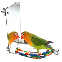 Bird Products Acrylic Parrot Mirror Activity Station Stick Bite Toy Station Stick Cotton Rope Relieve Boredom and Have Fun