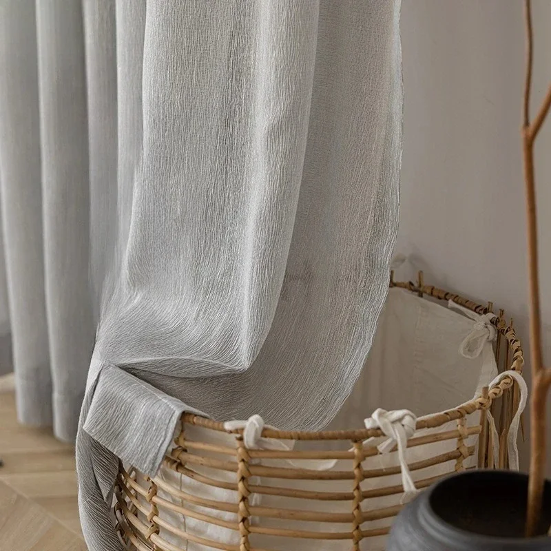 Custom  Size！！Modern Simple Japanese Cotton and Transparent Linen Sunshade Curtains for Living Dining Room Bedroom Decor Window