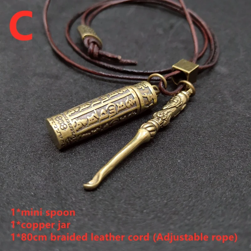 Brass Mini Spoon with Jar Pendants Locket Necklace Urn Storage bottles Locket pendant Retro Bronze Style Jewelry Accessories
