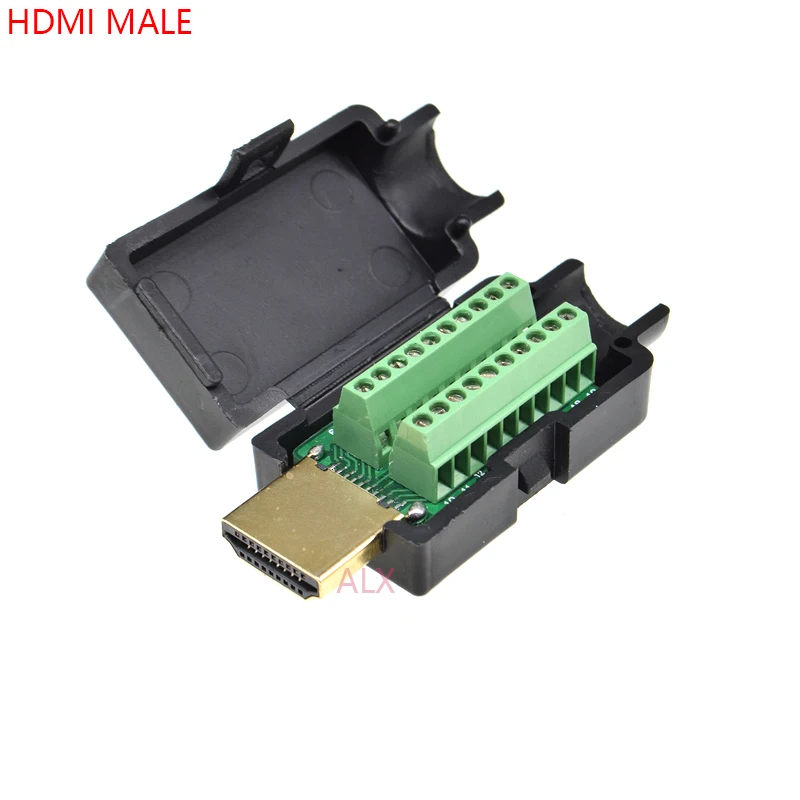 1 szt. HDMI 19PIN męskie złącze wtykowe do adaptera terminala z czarnym przewodem kablowym, bez lutowania, 19 pinów